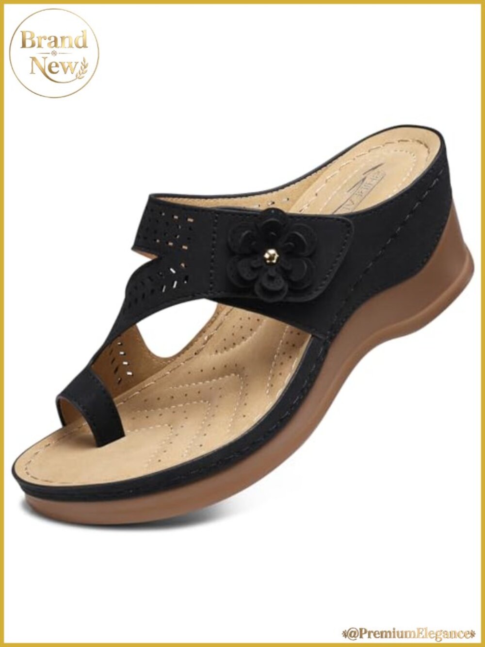 Women's Wedge Sandals Floral Split Toe Arch Support Adjustable Strap